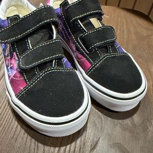 Vans Kids Black with Purple & Pink Tie-Dye Velcro Sneakers